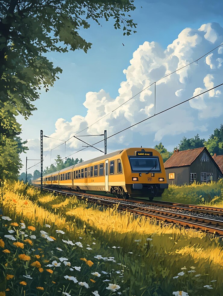 Foto ns-treinreis door het schilderachtige duitse platteland