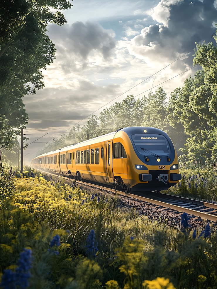 Foto ns-treinreis door het schilderachtige duitse platteland