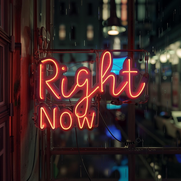 Foto nu helder elektrisch neon bord gemaakt van gekleurde buizen op een glazen muur