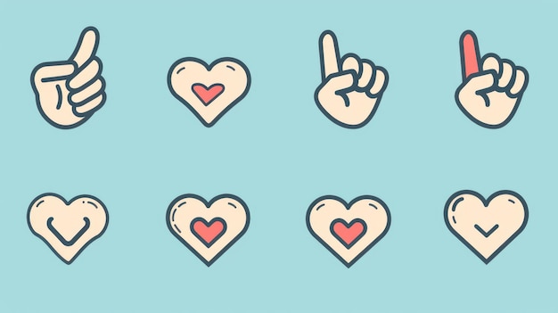 사진 두꺼운 선과 평평한 디자인 스타일 로맨틱으로 설정된 nubes finger heart symbol