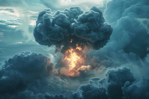 Foto nucleaire bom ontploffing armageddon concept met rook in de lucht