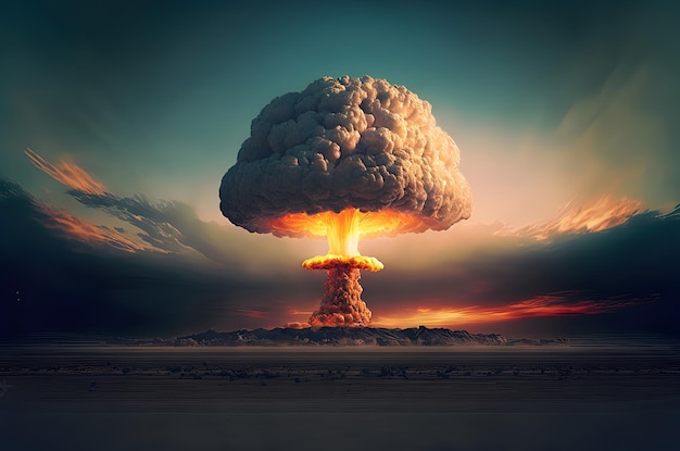 Nucleaire bomexplosie tijdens de wereldoorlog AI gegenereerd