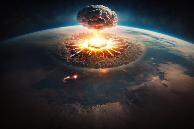 Nucleaire explosie illustratie vanuit ruimteconcept van oorlogen en dystopie Generatieve AI