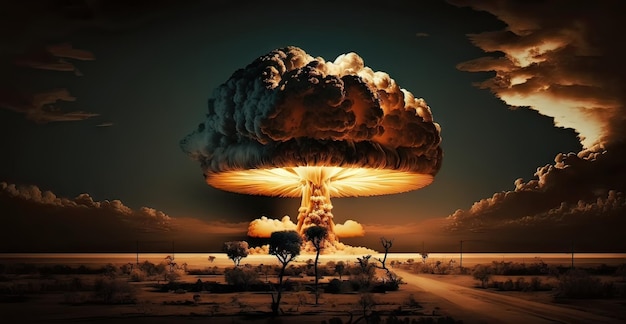 Nucleaire explosie in de stad Nuke bom paddestoel radioactieve wolk Generatieve AI