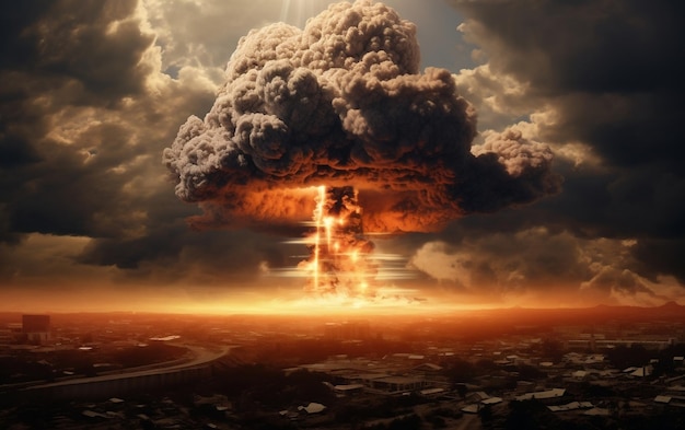 Nucleaire explosie met enorme vlammen Generatieve AI