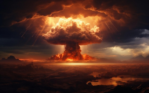Nucleaire explosie met enorme vlammen Generatieve AI