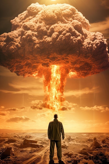 nuclear atomic bomb explosion cinematic lighting high quality