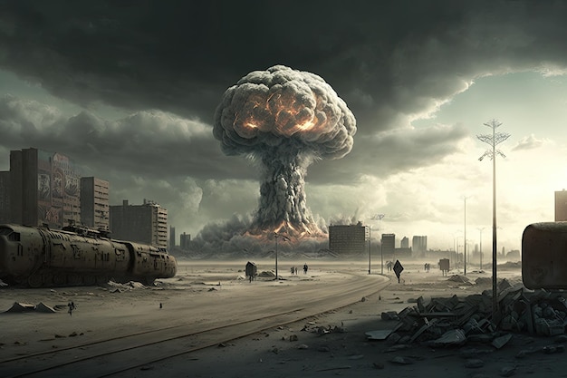 Nuclear blast vaporizes bustling metropolis leaving behind empty and desolate landscape