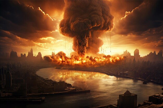 Nuclear bomb exploding in the city