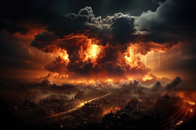 Разрушение взрыва ядерной бомбы и взрывной гриб