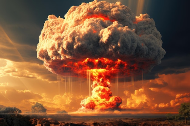 Разрушение взрыва ядерной бомбы и взрывной гриб