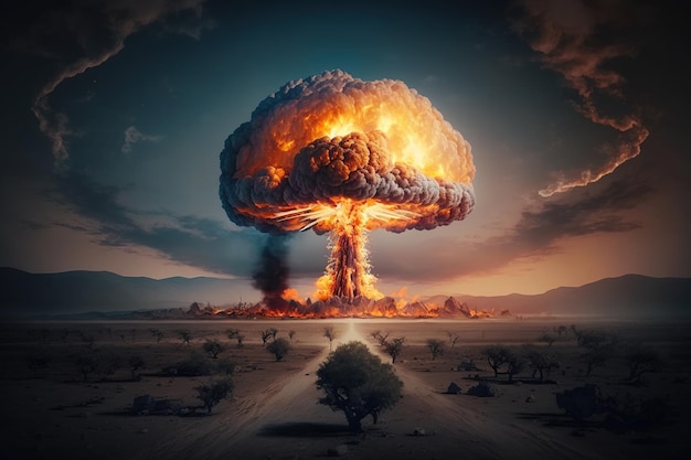 Nuclear bomb explosion Destruction of life by atomic energy World war conflict