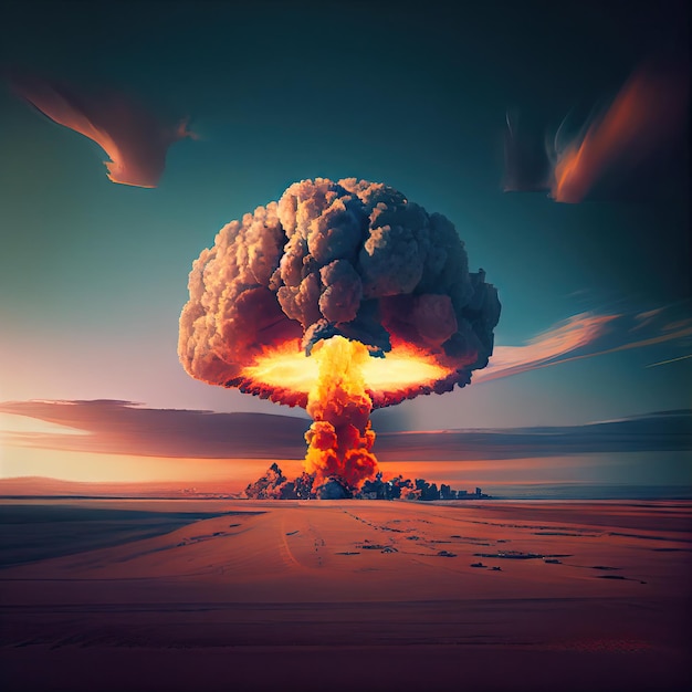 Взрыв ядерной бомбы Ядерный гриб Ядерное облако Ядерный взрыв Апокалипсис Катастрофа Резюме Генеративная ИИ Иллюстрация