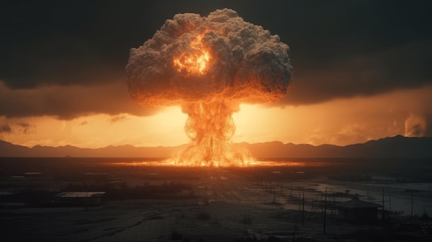 Взрыв ядерной бомбы в дистопии ядерной войны ww3, созданной с помощью генеративной технологии искусственного интеллекта