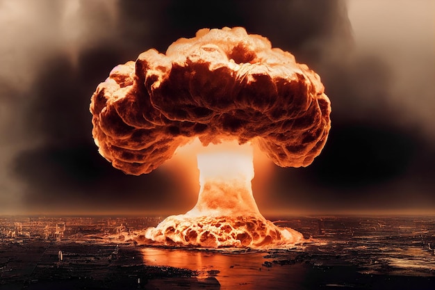 Фото Массивный взрыв ядерной бомбы в городе 3d art work эффектная иллюстрация