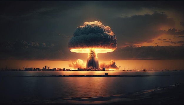 Nuclear explosion on the background of the city Generative Ai