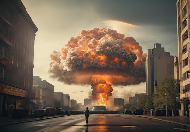 A nuclear explosion in the city center a beautiful atomic mushroom