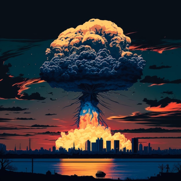 Nuclear explosion over city Generative AI