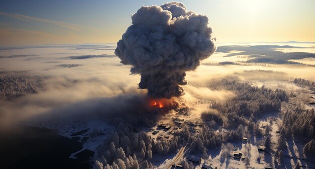 核爆発は昼も夜も核菌を背景にした嵐の空の衝撃波