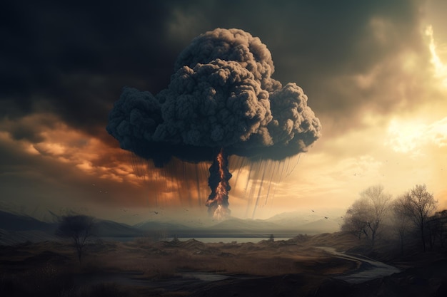 Nuclear explosion dramatic scene Generate Ai