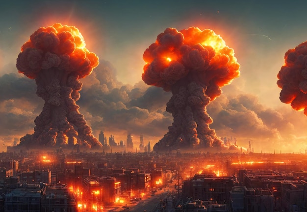 A nuclear explosion from an atomic bomb in the city The concept of nuclear war Generative AI