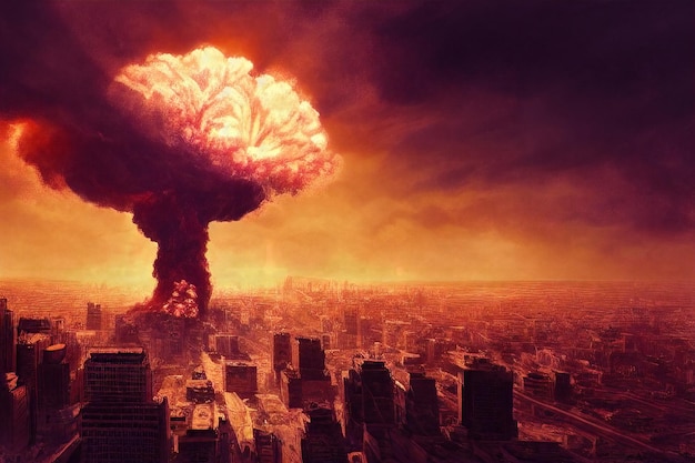 A nuclear explosion from an atomic bomb in the city The concept of nuclear war