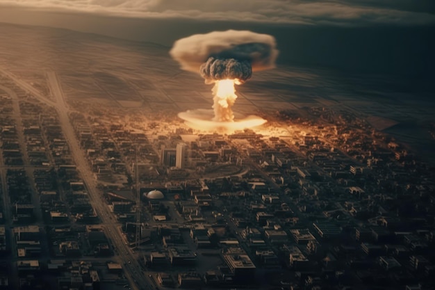 A nuclear explosion is shown over a city.