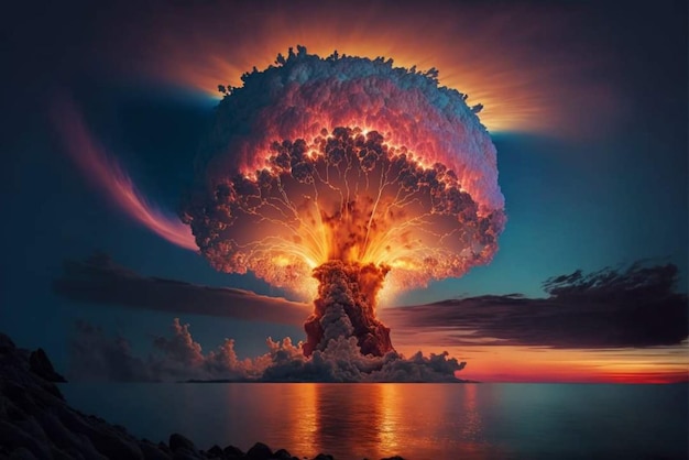 A nuclear explosion is shown in this image from the series the world's largest nuclear bomb.