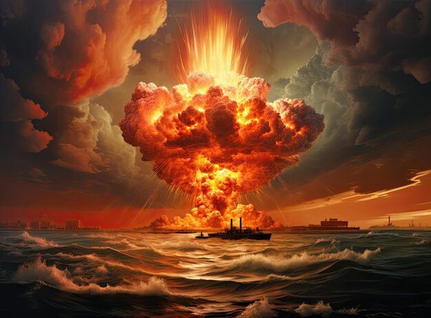 Photo a nuclear explosion in the middle of the ocean
