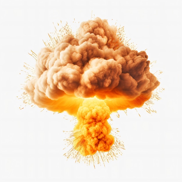 Nuclear explosion and mushroom cloud isolated on white background