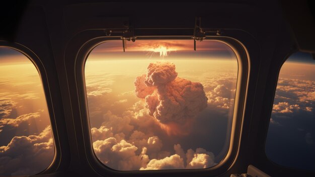 A nuclear explosion seen from the window of an airplane