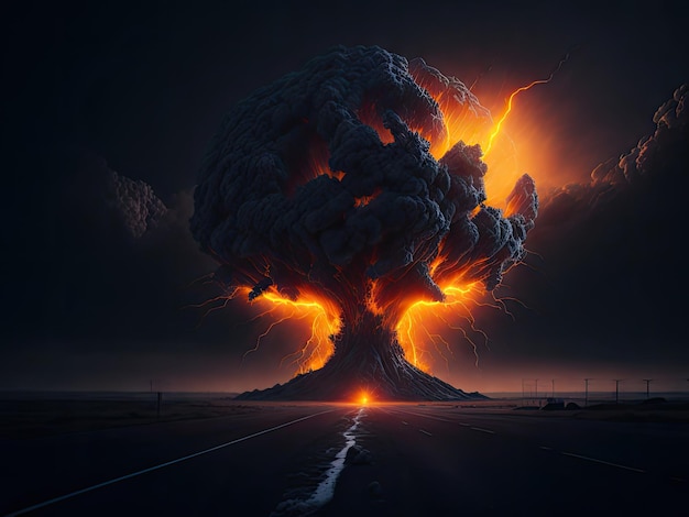 Nuclear explosion sun light high detaile on dark background ai generative