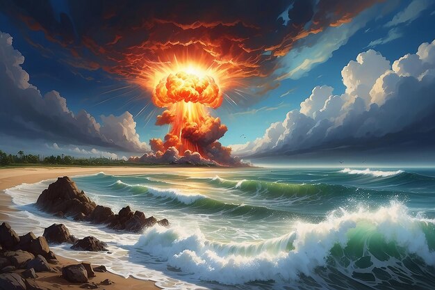 Nuclear Explosion and wave in sky