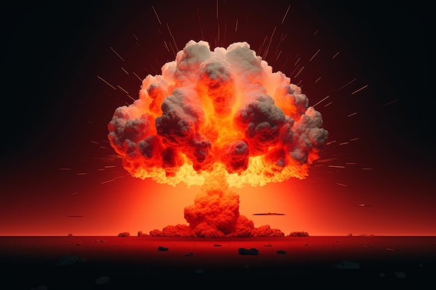 A nuclear explosion with a red background and the word nuclear on the bottom