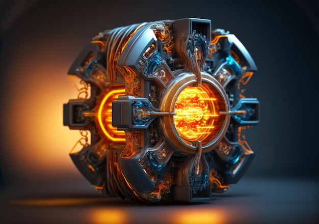 Nuclear fusion reactor cyberpunk concept Futuristic technology Generative AI