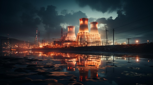 Nuclear plant at night