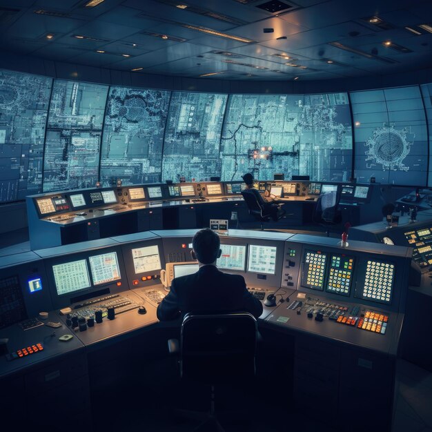 Photo nuclear power plant control room with operators