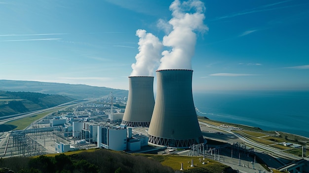 Photo nuclear power plant facility with clear blue sky