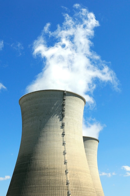 Nuclear power plant infrastructure in a blue sky