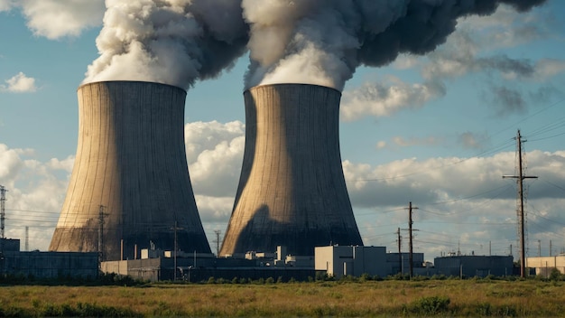 Nuclear power plant with blue sky