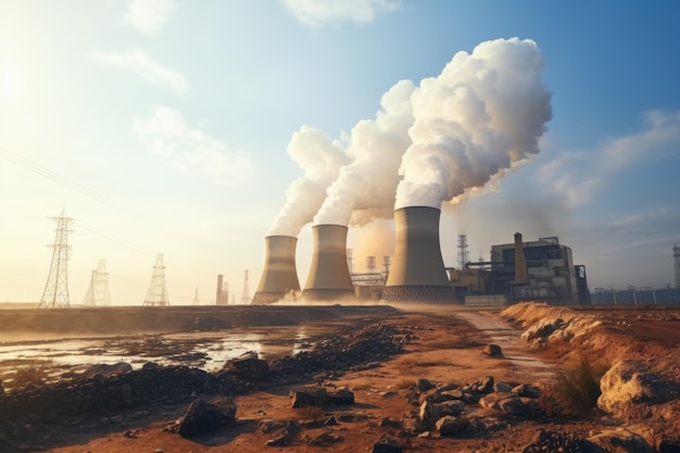 Nuclear power plant with dust landscape Generative AI