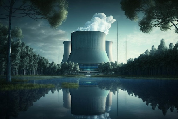 Nuclear power plant with smoke coming out of it generative ai