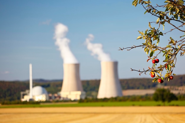 Nuclear Power Station And Apple Tree