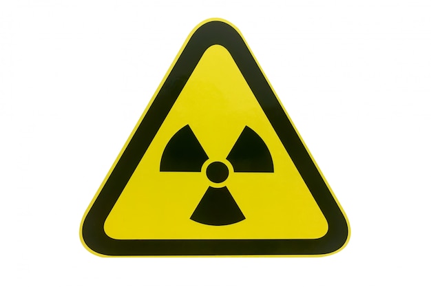 Photo nuclear radiation warning hazard sign isolated on white background.