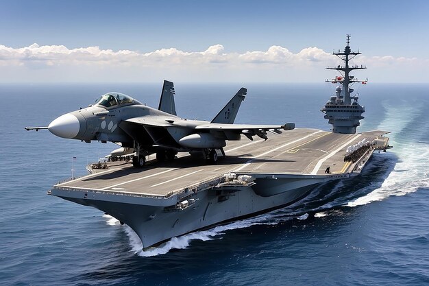 Photo nuclear ship military navy ship carrier full loading fighter jet aircraft for prepare troops usa vs iran