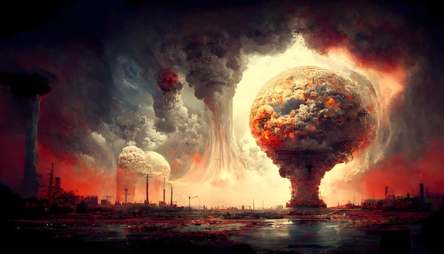 Nuclear war mushroom cloud above city neural network generated
art