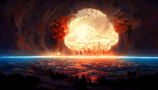 Photo nuclear war mushroom cloud above city neural network generated art