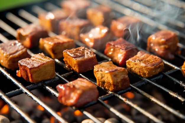 nugget pieces float and fall onto the grill generative ai