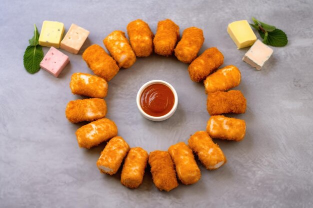 Nuggets arranged in a circle on a marble surface