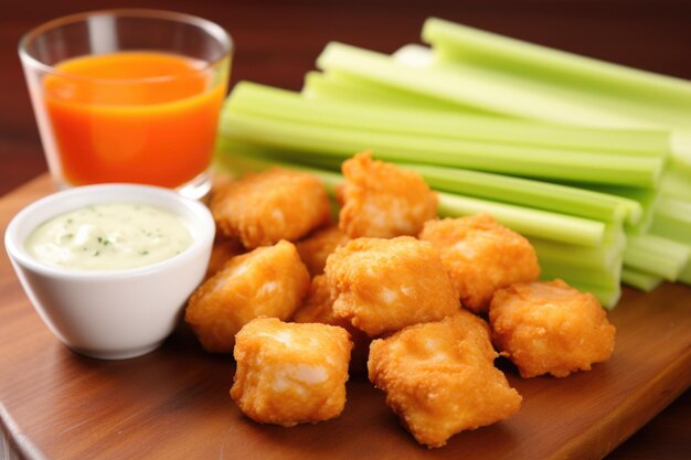 Nuggets served alongside carrot and celery sticks